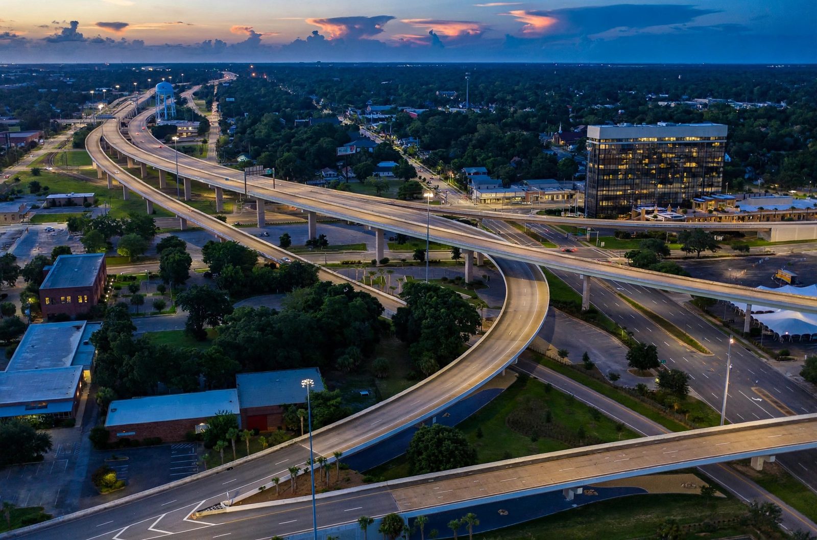 Aerial view of a Pensacola highway interchange